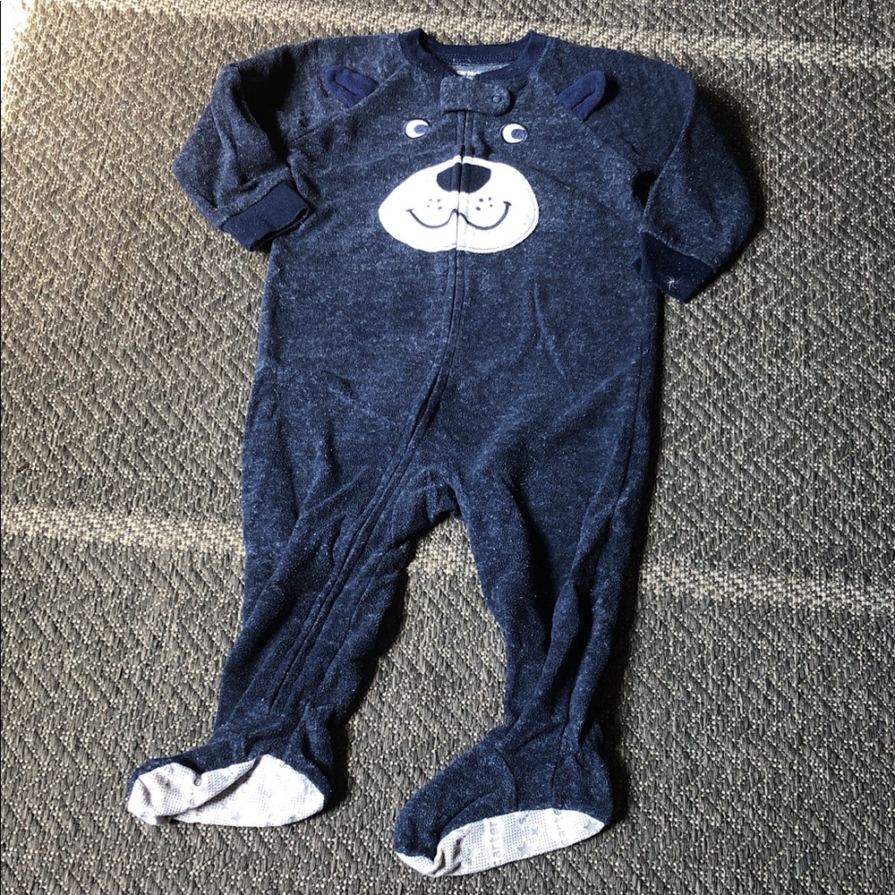 Carter's Navy Bear fleece Footed One-Piece